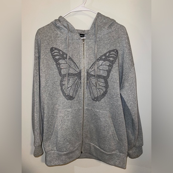 SHEIN Sweaters - SHEIN Light Gray Zip-Up Top